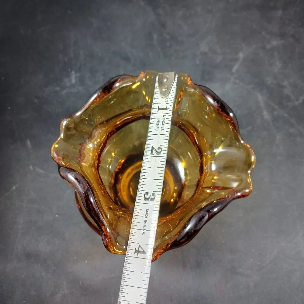 Fenton 1960's Art Glass Ruffled Rose Bowl Vase in Colonial Amber